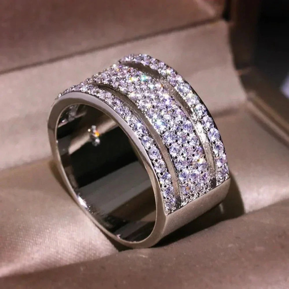 925 Sterling Silver Diamond Eternity Ring Band - Picture 9 of 9